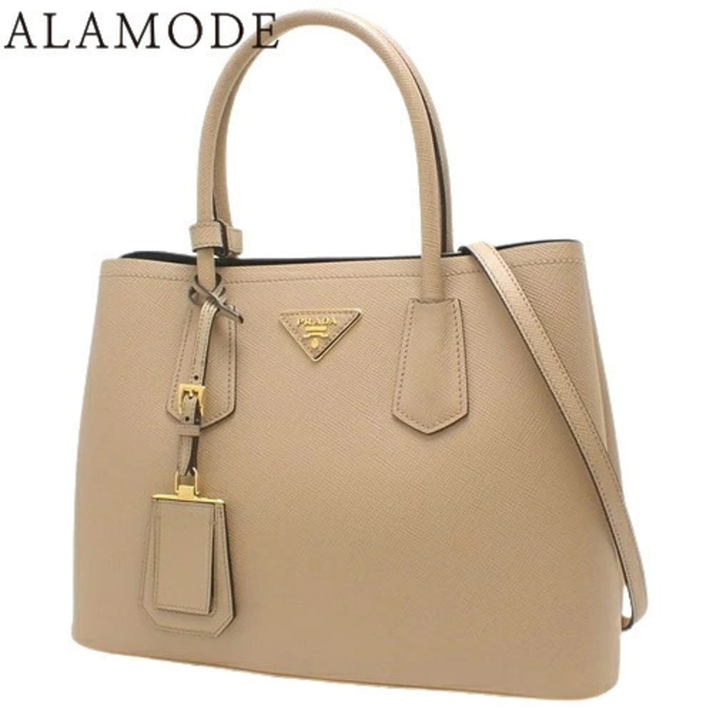 Prada Double Bag Saffiano Leather Cuir 2Way Crossbody Bag Nero Beige Black Tan